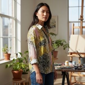 DIANE von FURSTENBERG Carter Sheer Silk Blouse Pastel Print Luxury Minimalist